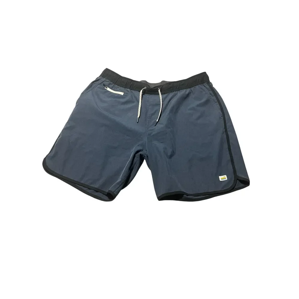 Vuori Swim Banks Shorts Mens XL Azure Blue Drawstring Waist Zipper Pocket Logo